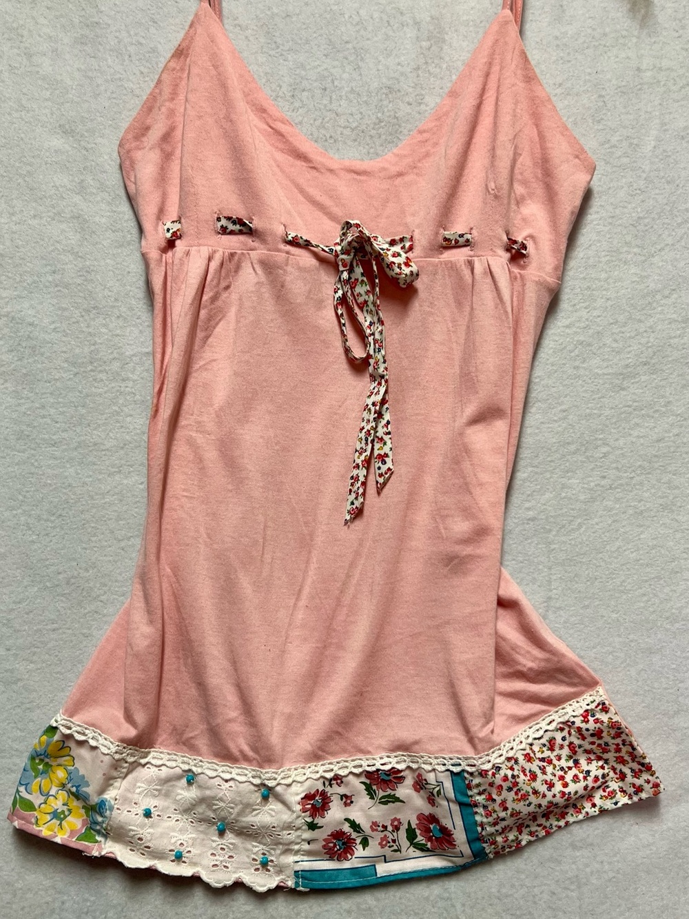 Y2K VTG Swetees M Pink Patchwork Lace Floral Babydoll Cami Fairy Coquette Top